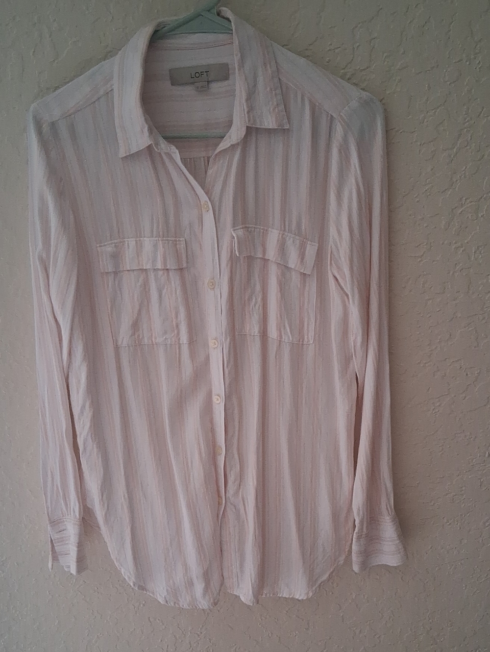 LOFT Pale Pink Striped Lightweight Button-Front Blouse